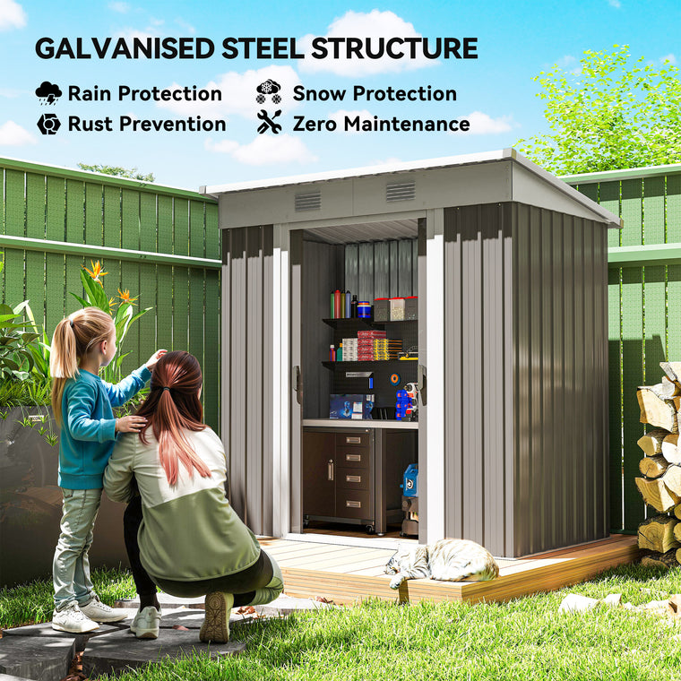 6' x 4' Metal Tool Shed with Lockable Sliding Doors and Vents