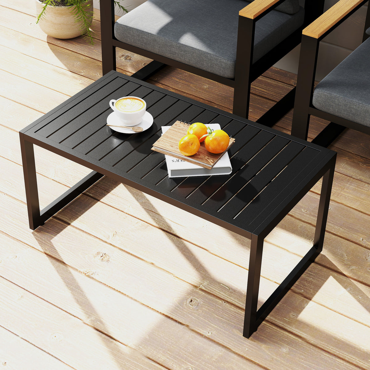 12.4" Steel Patio End Table, Round Hollow Drum Side Table, Accent Table for Indoor and Outdoor, Khaki - Black