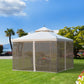 10' x 10' Steel Outdoor Patio Gazebo Canopy with Removable Mesh Curtains, Display Shelves, & Steel Frame, Beige