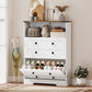 Shoe Cabinet with 2 Flip Drawers, Narrow Shoe Storage Cabinet, White