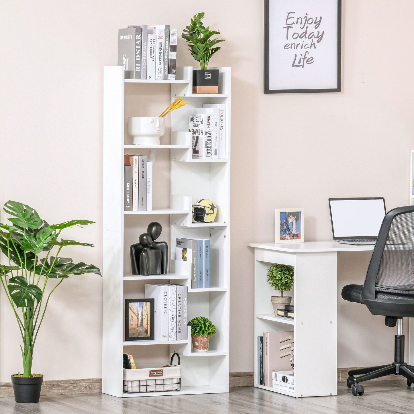 6-Tier Tall Bookcase, Modern Storage Bookshelf, Display Shelves, Floor Standing Shelving, Display Rack for Living Room, Home Office, White
