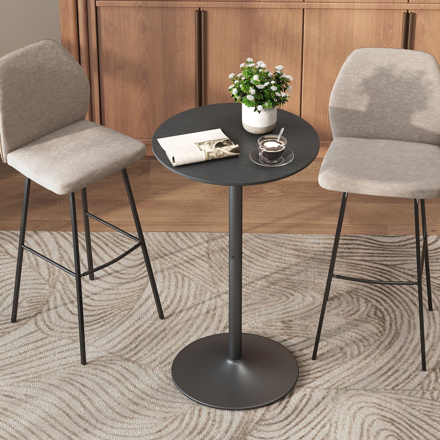 Round Table for 2, 40.2 Inch Bar Height Pub Table with Steel Frame, Non-Slip Base for Living Room, Kitchen, Black