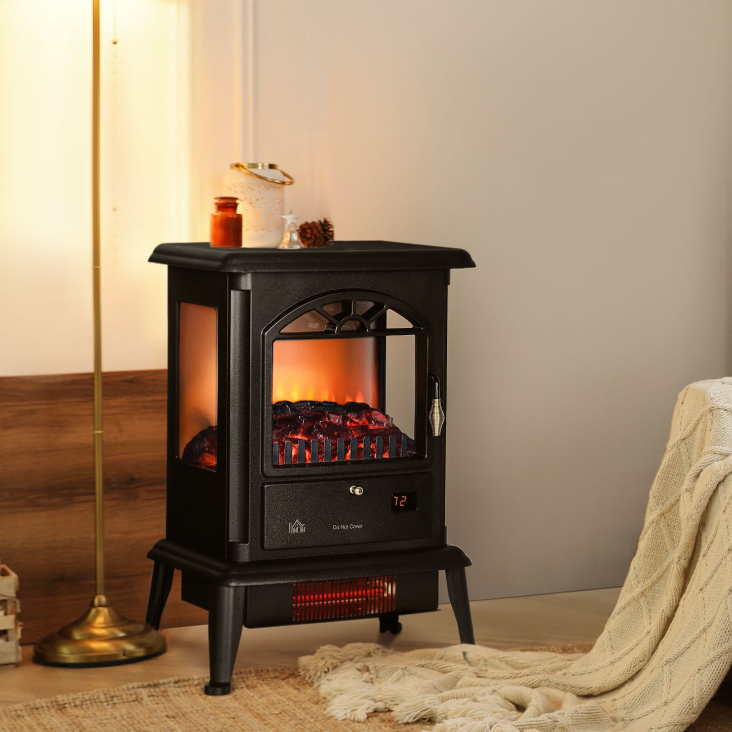 22" Infrared Electric Fireplace Stove, Freestanding Fireplace Heater with 3D Flame Effect, Adjustable Temperature, Timer, 1000W/1500W, Black