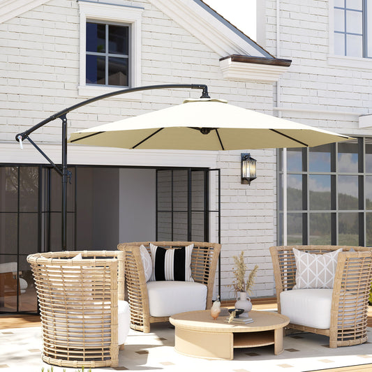 Φ10' Deluxe Cantilever Umbrella Outdoor Market Parasol Banana Hanging Offset Sunshade Crank Cross Base Beige