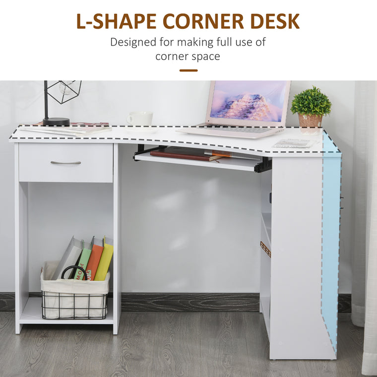47" L-Shaped Computer Desk with Keyboard Tray - White