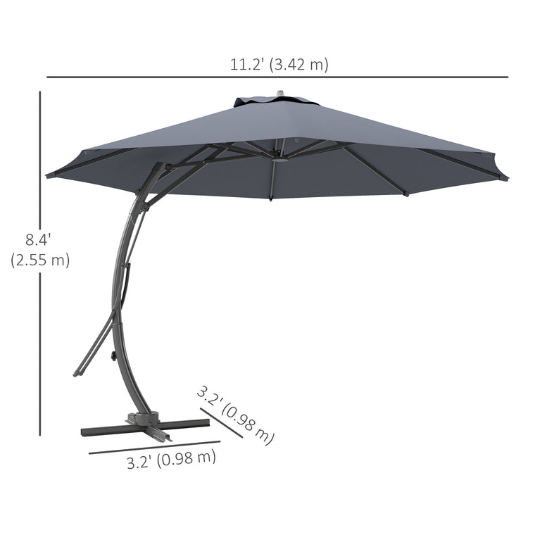 11FT Grey Cantilever Umbrella with 8 Ribs & 360° Rotation