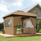 11' x 11' Outdoor Gazebo, Double Roof Patio Gazebo Canopy with Curtains, Church Windows, Galvanised Steel Frame, Beige