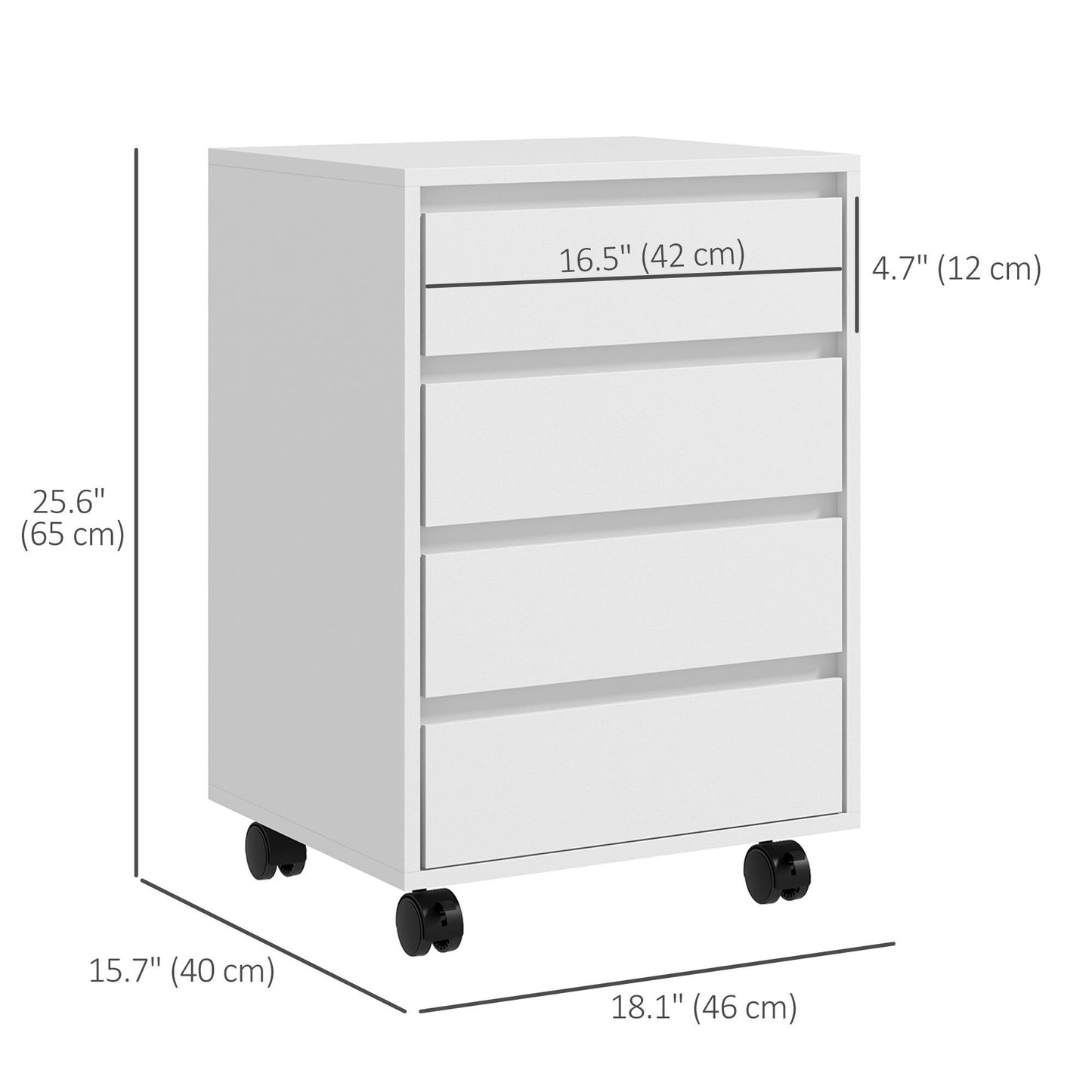 4-Drawer Vertical Filing Cabinet with Wheels - White