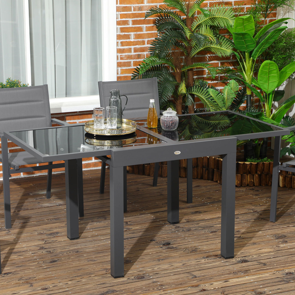 63" Extendable Outdoor Dining Table Patio Table with Aluminum Frame and Tempered Glass Tabletop, Black