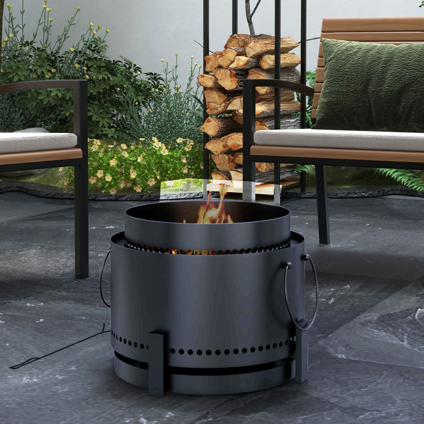 Smokeless Fire Pit with Ash Catcher, Portable Wood Burning Firepit with Poker for Garden Camping Bonfire Party, Black