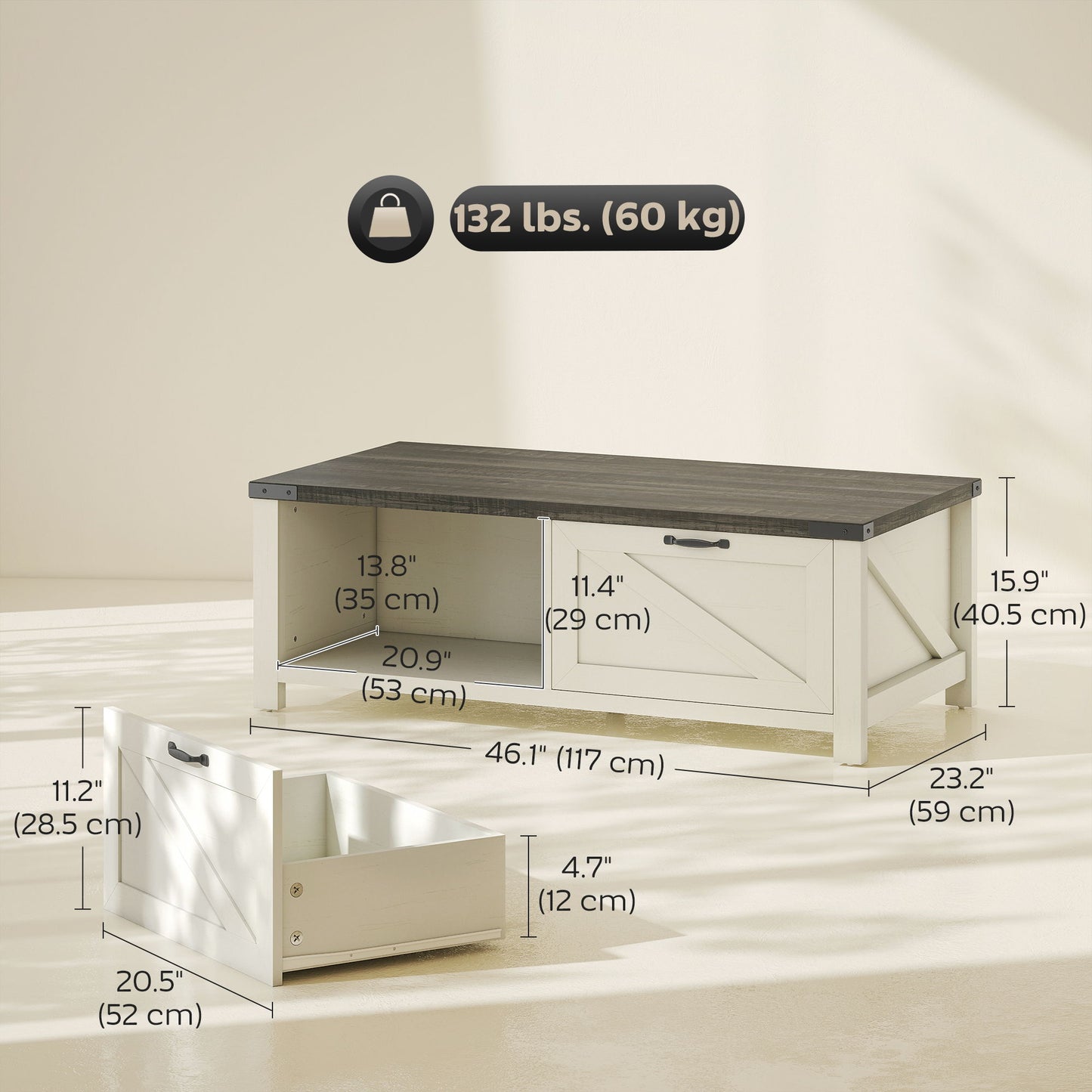 Farmhouse Coffee Table with Drawer