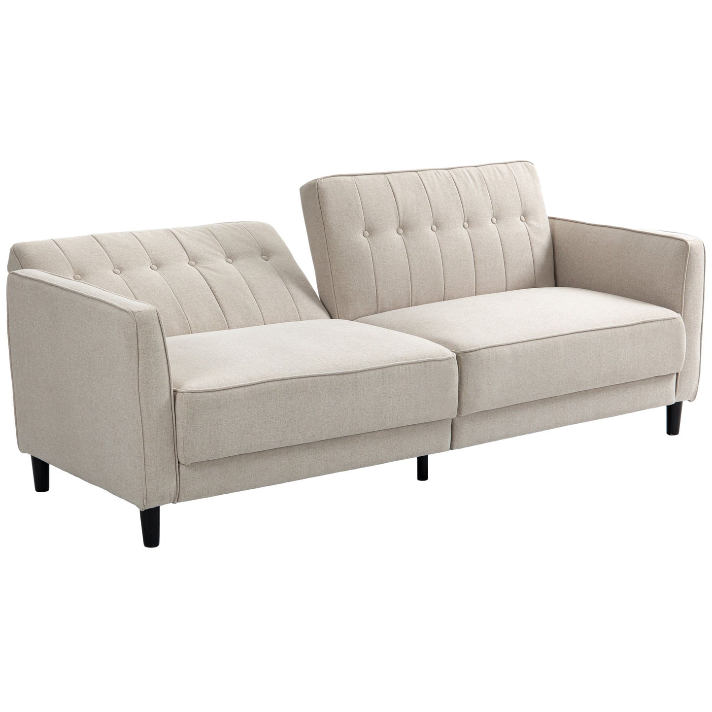Convertible Bed with Couch, Button Tufted Fabric Sofa Bed with Adjustable Back for Living Room, Beige