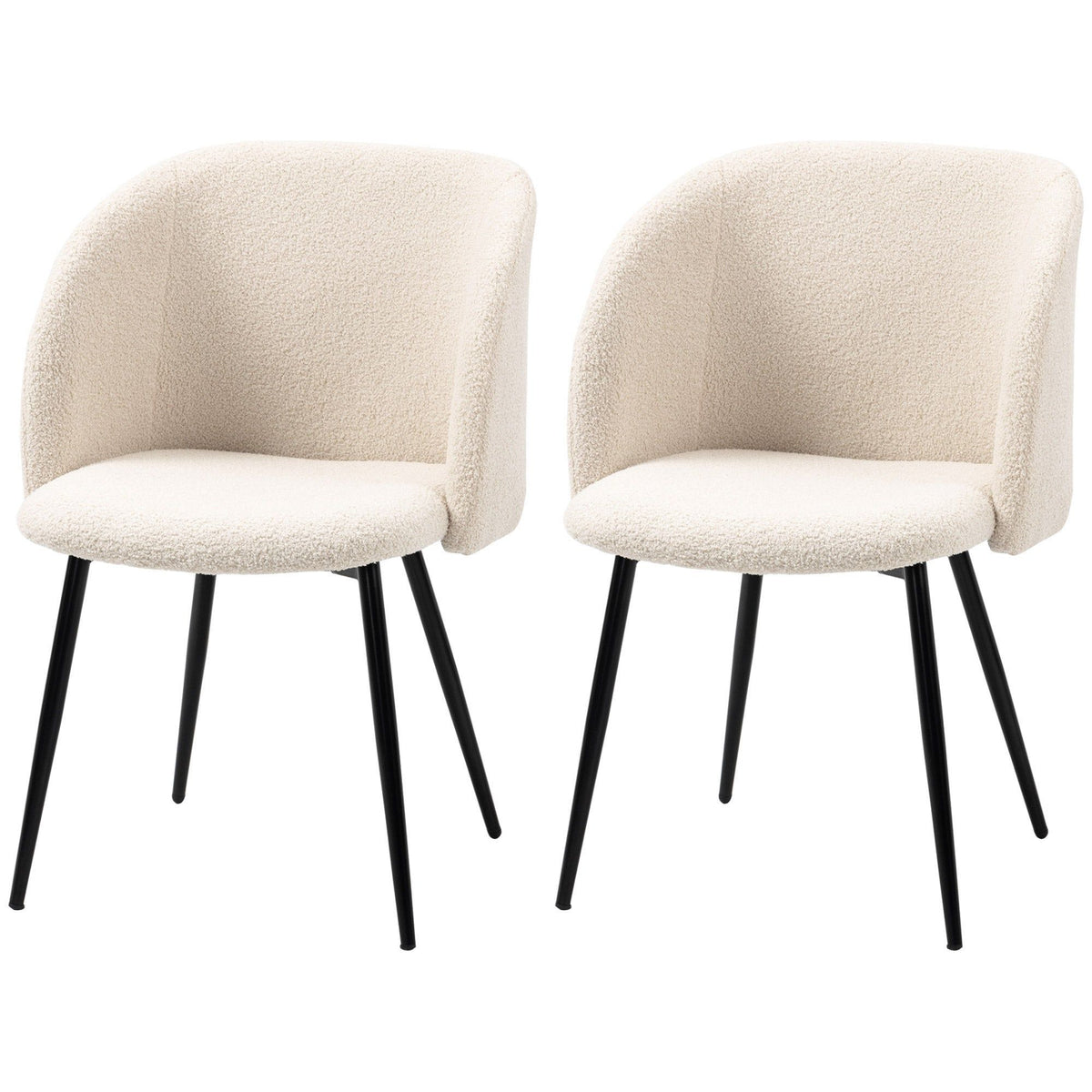 Sherpa Dining Chairs Set of 2 with Steel Legs - Cream White