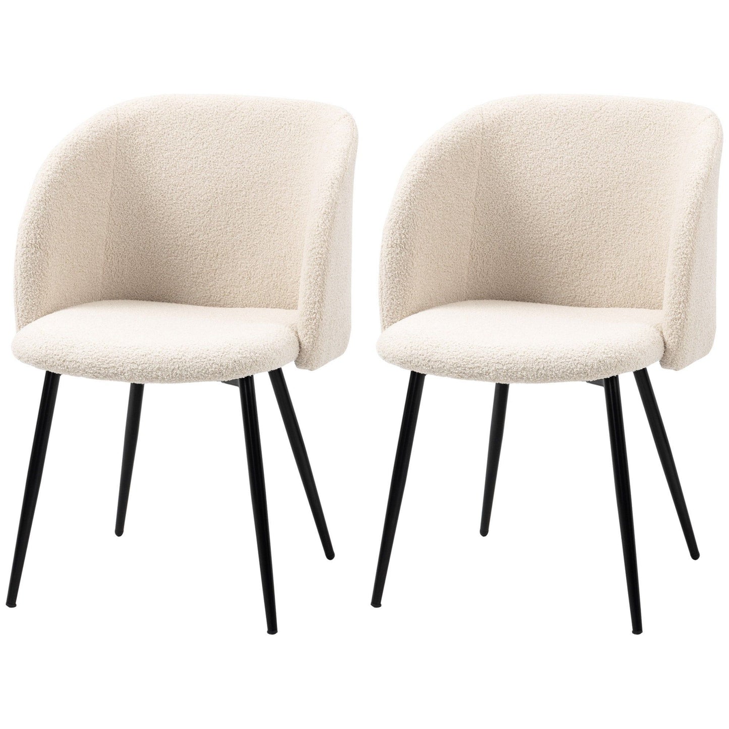 Sherpa Dining Chairs Set of 2 with Steel Legs - Cream White