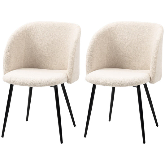 Sherpa Dining Chairs Set of 2 with Steel Legs - Cream White