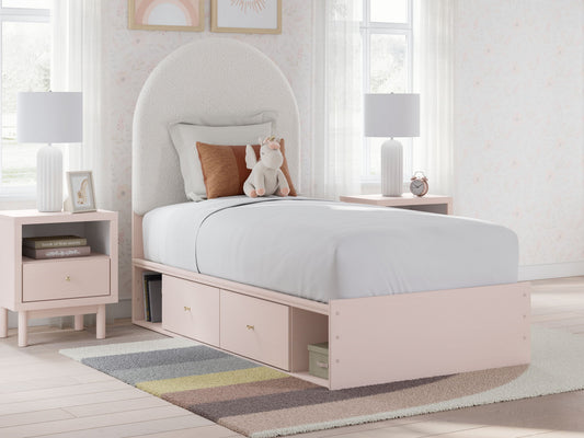 Wistenpine - Twin Upholstered Panel Bed With Side Storage - Blush