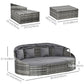 4 Pieces Patio PE Wicker Round Daybed, Outdoor Rattan Garden Lounge Furniture Sets, Grey
