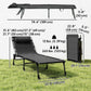 Outdoor Folding Lounge Chair, 4-Level Adjustable Chaise Lounge with Headrest, Tanning Chair Beach Bed Reclining Lounger Cot for Camping, Hiking, Backyard, Black