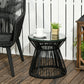 Round End Table, Rattan Side Table, Hollow Drum Design Coffee Table w/ Glass Tabletop for Patio, Garden, Balcony, Black