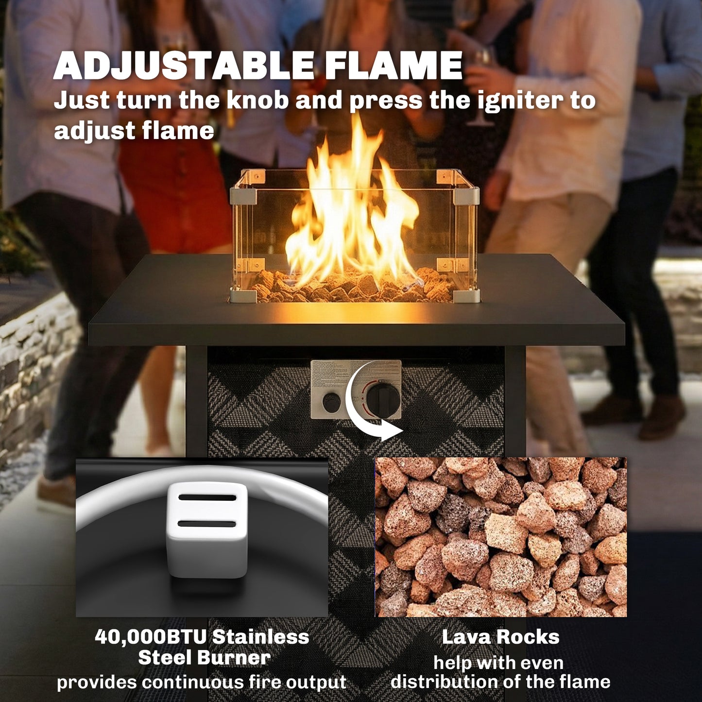 28-Inch Propane Fire Pit Table with Wind Guard