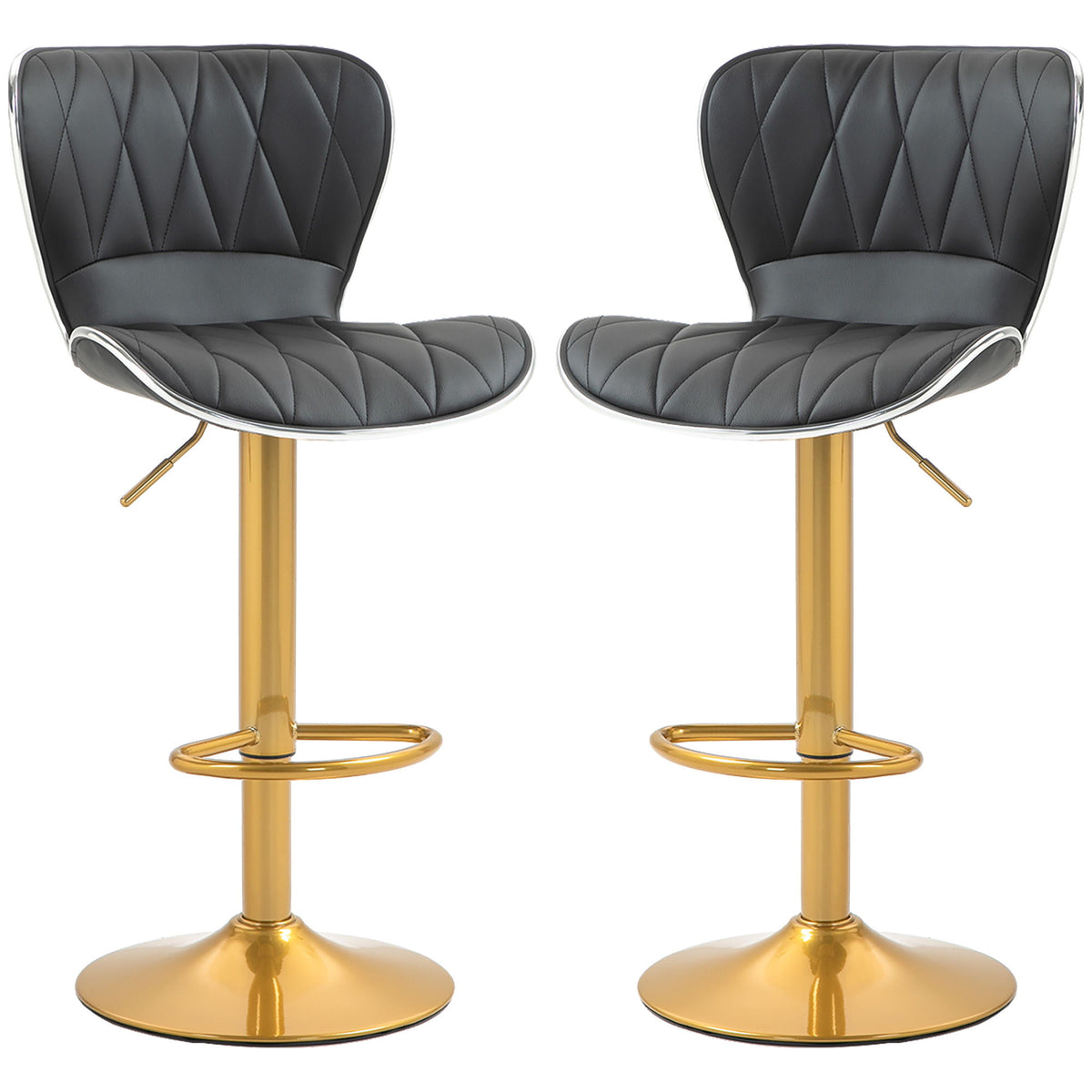 Counter Height Bar Stools Set of 2, Adjustable Height Bar Chairs with Swivel Seat, PU Leather Upholstery