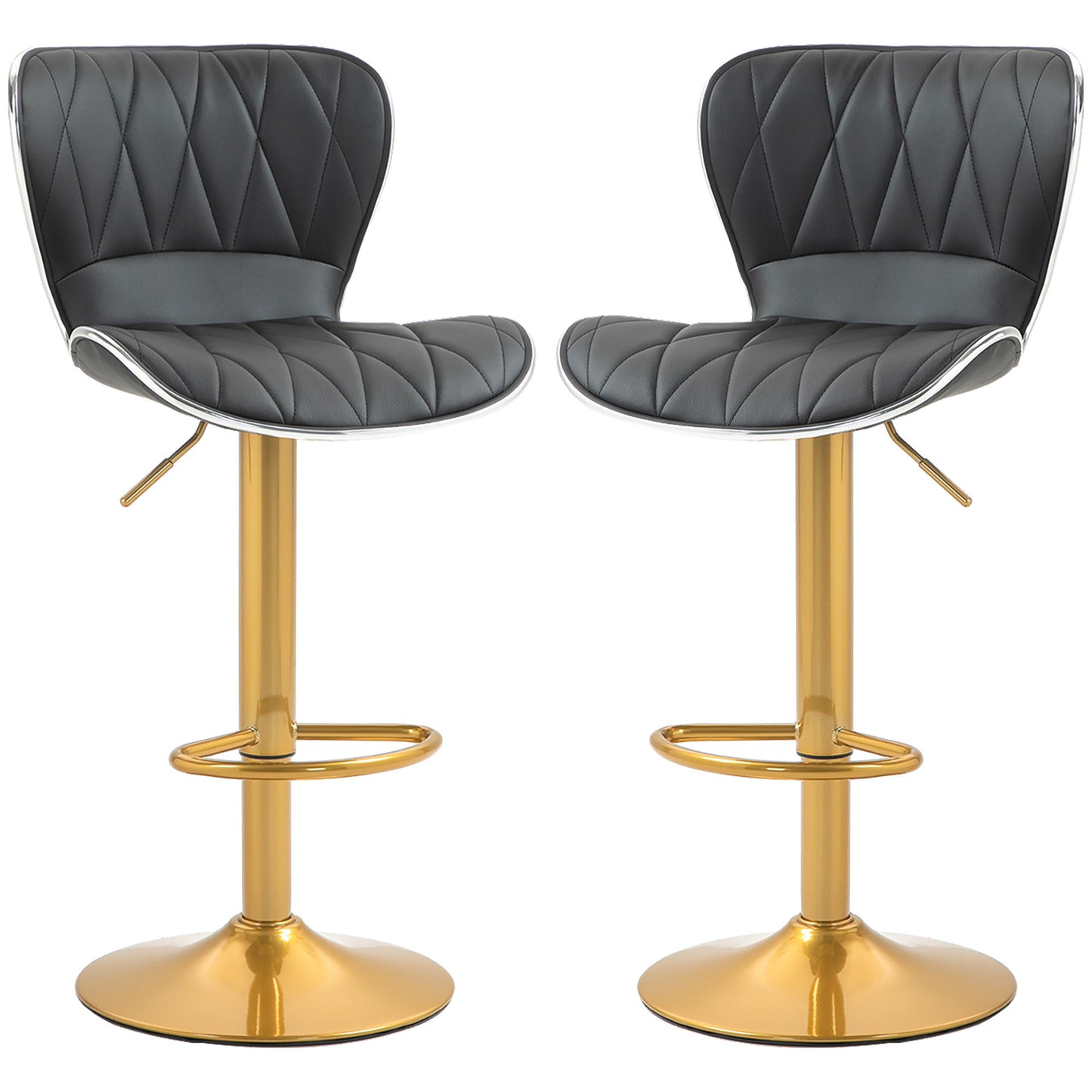 Counter Height Bar Stools Set of 2, Adjustable Height Bar Chairs with Swivel Seat, PU Leather Upholstery