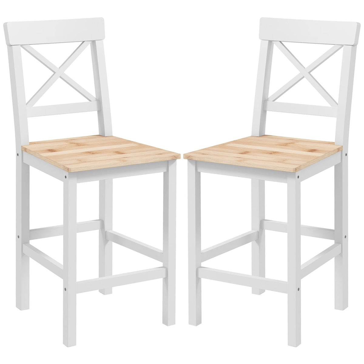 Counter Height Stools Set of 2, Farmhouse Bar Stools with Backs, Solid Wood Counter Stools for Kitchen Island