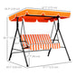 3-Seater Outdoor Porch Swing with Adjustable Canopy, Patio Swing Chair for Garden, Poolside, Backyard, Orange