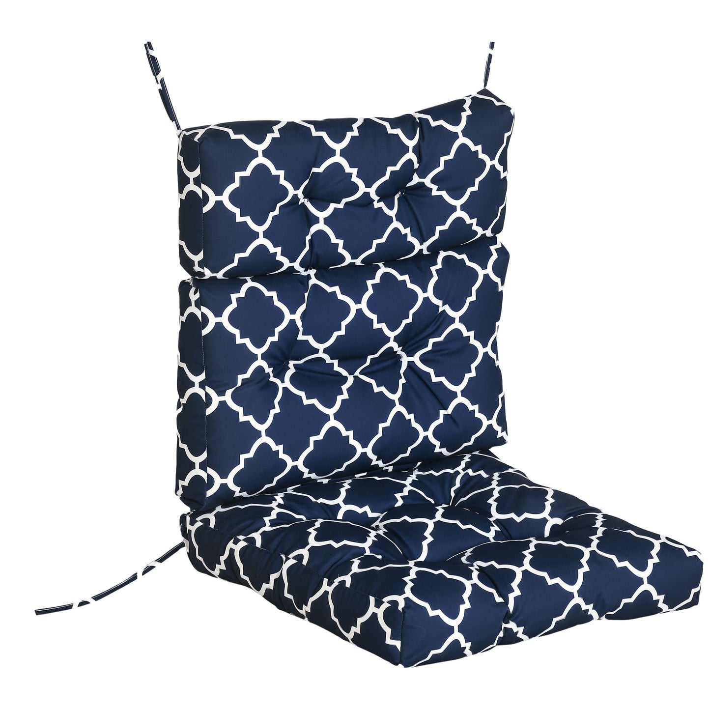 Outdoor Seat/Back Chair Cushion, One-Piece Patio Chair Cushion Replacement, Tufted Pillow with Thick Filling and String Ties, 44" x 42" x 4", Blue