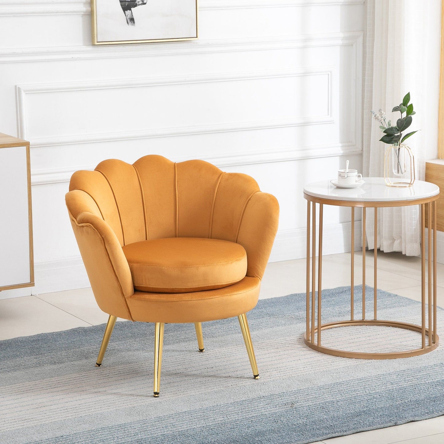 Velvet Accent Club Chair with Gold Legs - Yellow