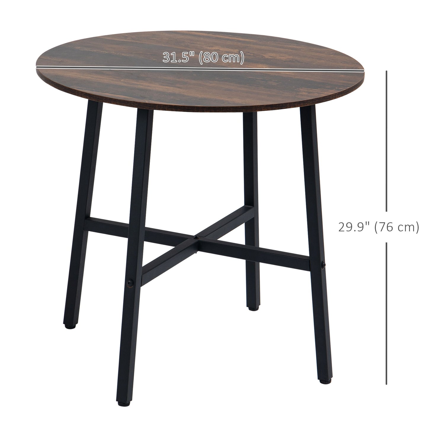 Ф31.5" Dining Room Table, Industrial Style Kitchen Table Round with Steel Legs, Rustic Brown