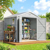 8' x 6' Plastic Garden Storage Shed with Latch Door, Vents, Sloped Roof, Light Grey
