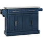 Rolling Kitchen Island with Stainless Steel Top - Blue