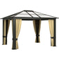 10' x 12' Hardtop Gazebo Canopy with Polycarbonate Roof, Aluminum Frame, Netting, Curtains and Ceiling Hook, Brown