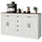 55" Farmhouse Sideboard Cabinet with 4 Barn Doors - White