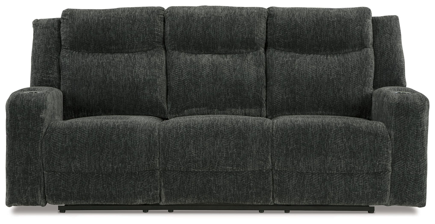 Martinglenn - Ebony - Reclining Sofa W/Drop Down Table - Fabric