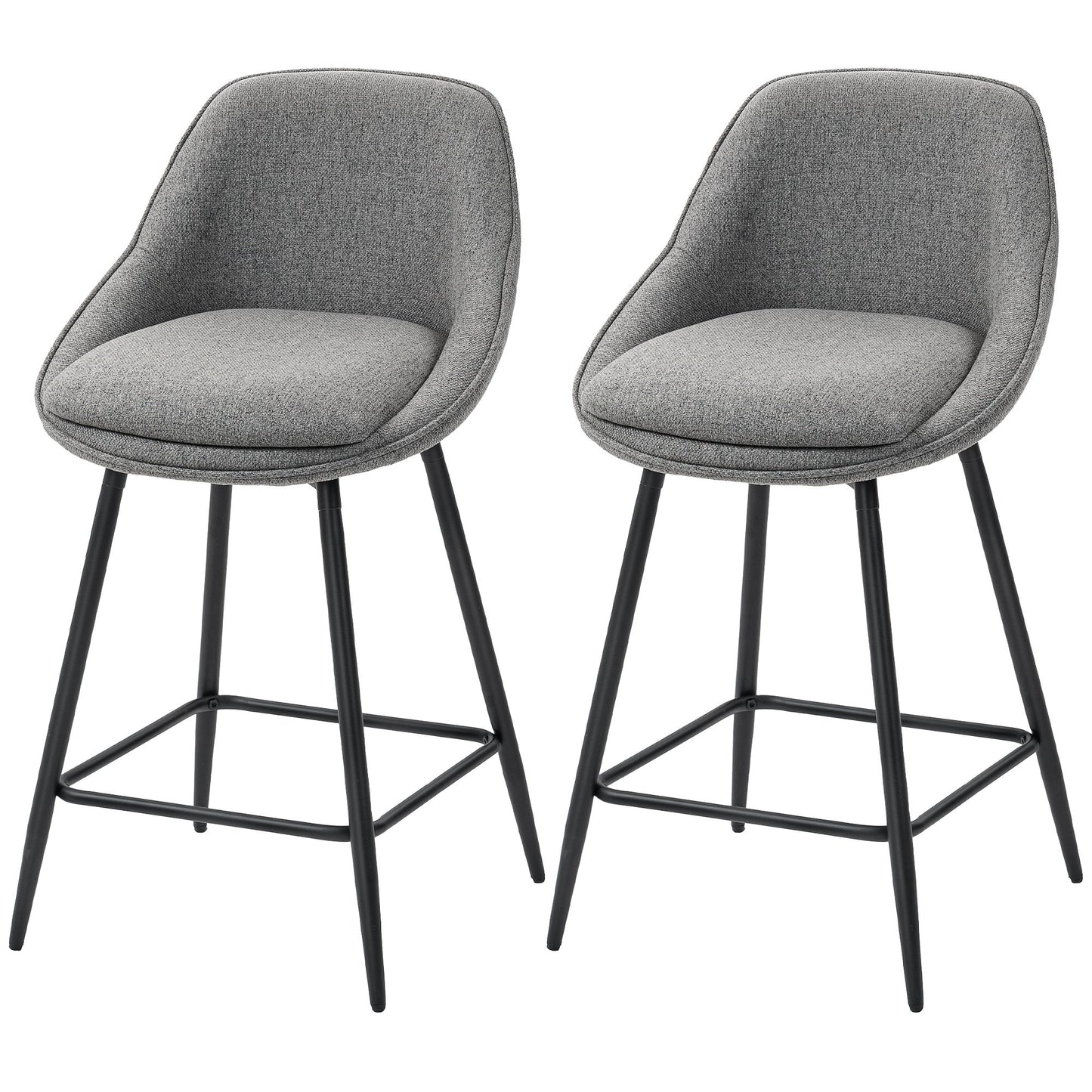 26" Counter Height Barstools Set of 2, Upholstered Swivel Bar Stools with Backrests and Armrests, Dark Grey