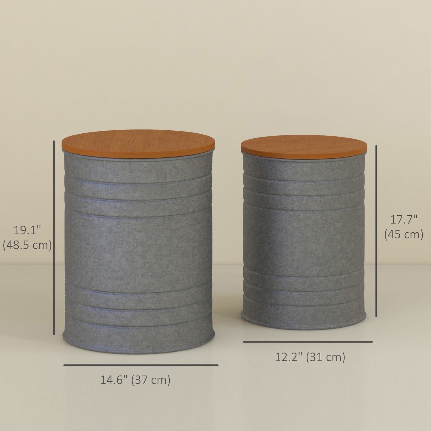 Set of 2 Round Nesting Tables with Storage - Grey