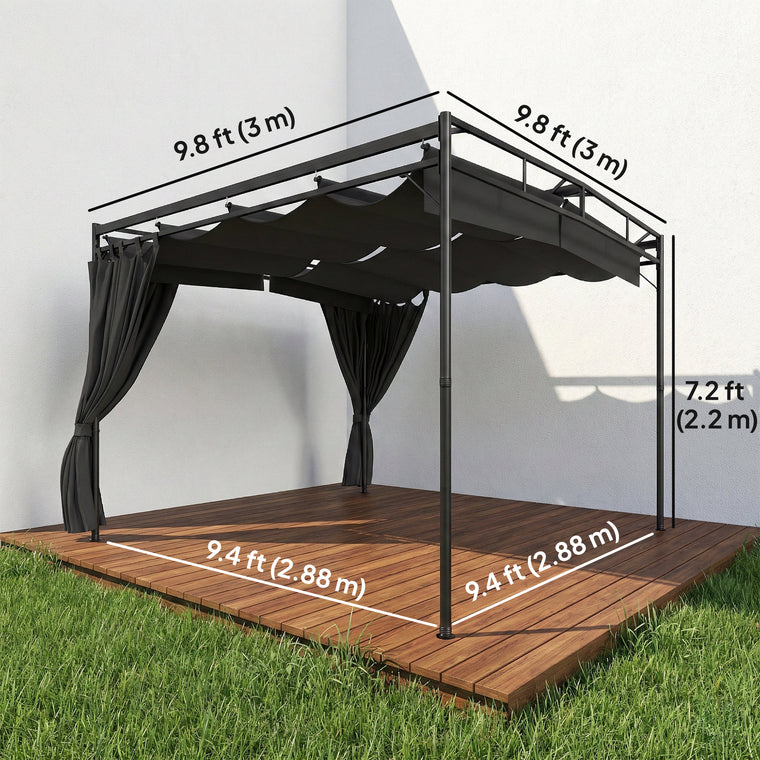 10' x 10' Retractable Pergola Canopy with Curtains