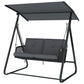 2-Person Outdoor Patio Porch Swing with Adjustable Canopy, Rattan Hanging Swing Bench with Soft Cushions