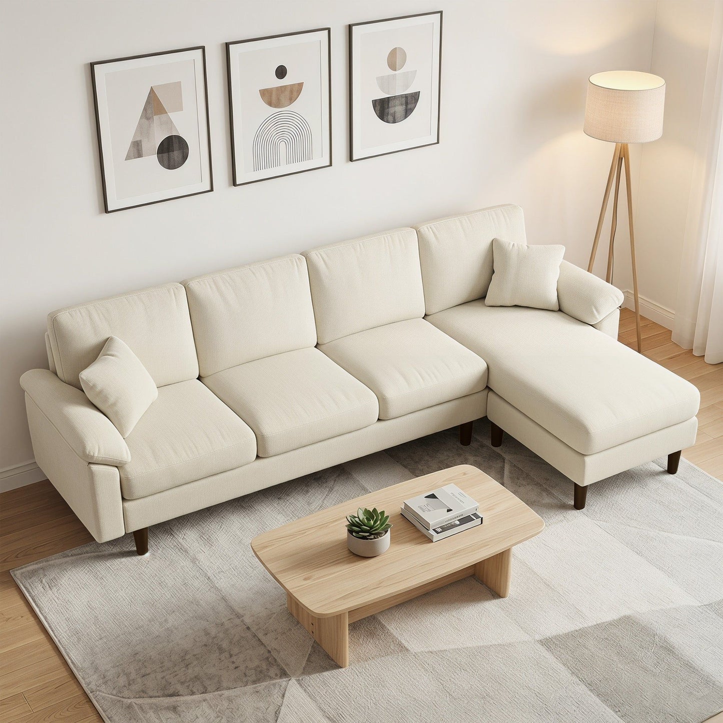 L-Shaped Sectional Sofa with Reversible Chaise - Cream White