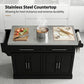 Rolling Kitchen Island with Storage and Stainless Steel Top, Kitchen Trolley with Drawers, Cabinets, Towel Rack