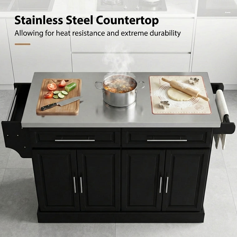 Rolling Kitchen Island with Stainless Steel Top