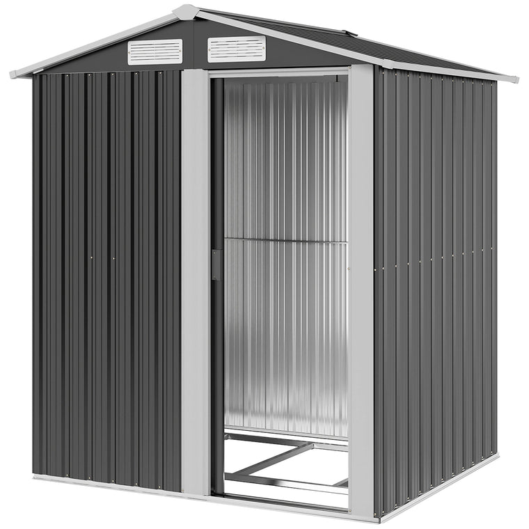 5' x 4' Metal Garden Shed with Sliding Doors and Foundation Kit