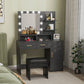 Illuminated Dressing Table Set, LED Vanity Table Set with Stool, LED Mirror, Drawer and Cabinet Shelves for Bedroom