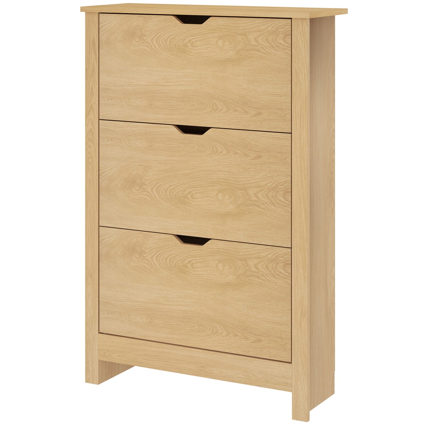 Shoe Storage Cabinet with 3 Flip Drawers and Adjustable Shelves for 18 Pairs of Shoes, Natural Wood