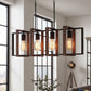 Farmhouse Kitchen Island Lighting, Linear Pendant Light with 4 Rotatable Frames and Adjustable Height, Walnut
