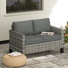 2 Seater Rattan Outdoor Sofa, Patio Couch Loveseat with Cushions and Armrests for Garden, Balcony, Dark Grey