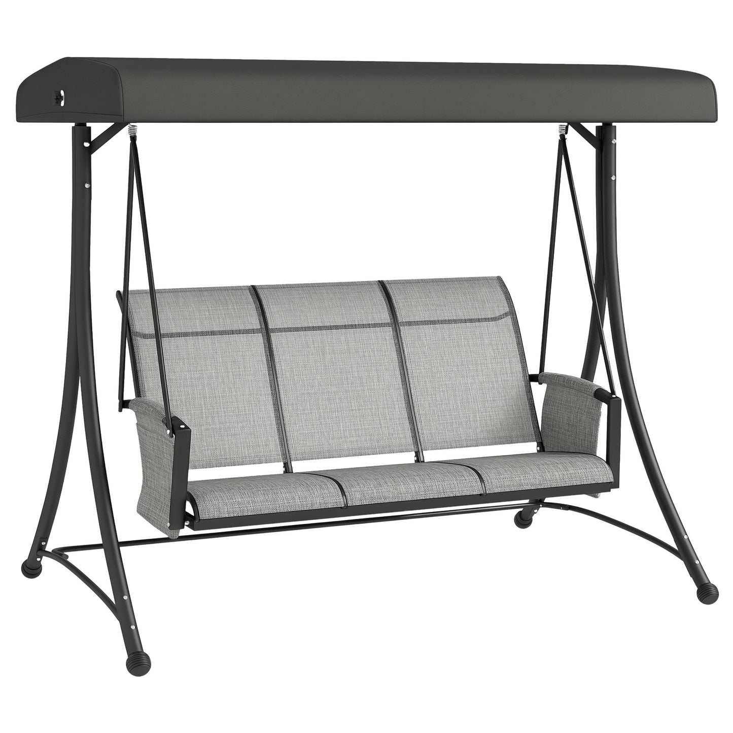 3 Person Outdoor Porch Swing Chair with Adjustable Canopy, Mixed Grey