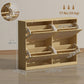 Narrow Shoe Storage Cabinet, Rattan Shoe Cabinet with 4 Flip Drawers and Adjustable Shelves for 20 Pairs, Oak